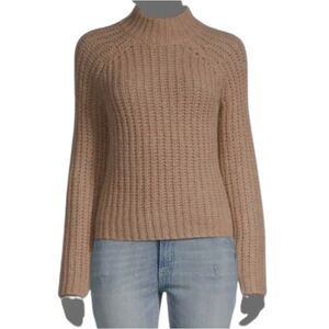 Vince Marled Raglan Pullover Sweater Mock Neck Tan Alpaca Mohair Wool Blend  XS
